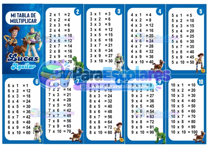 Toy Story Tabla de Multiplicar